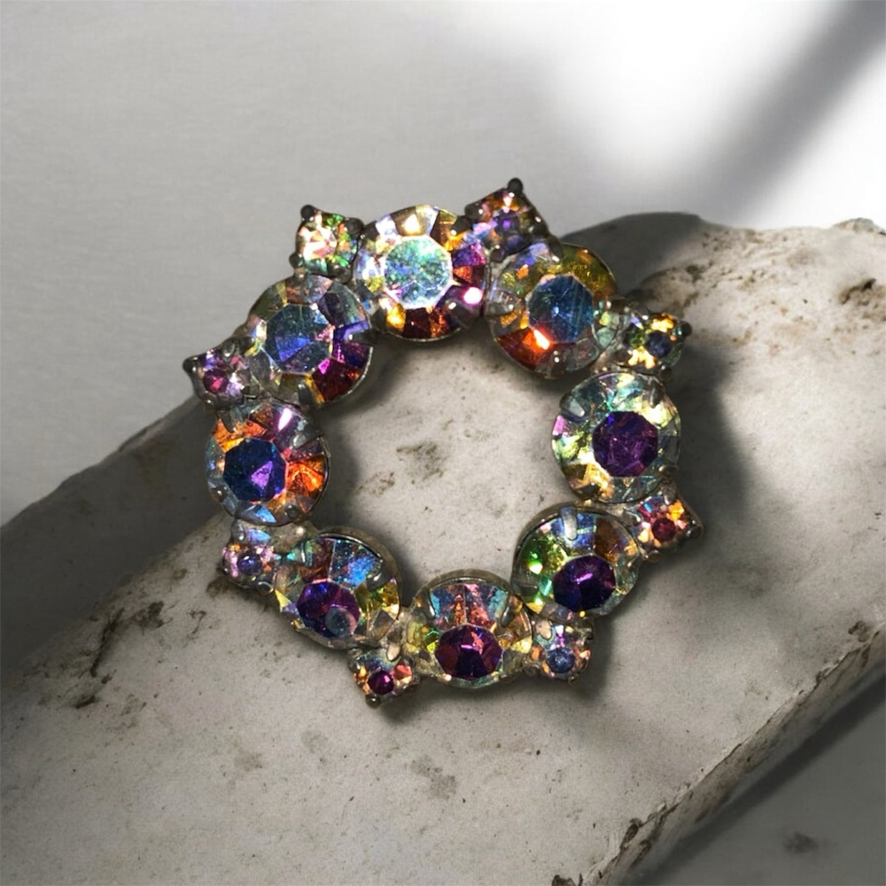 Cora Iridescent Silver Rhinestone Brooch One Size